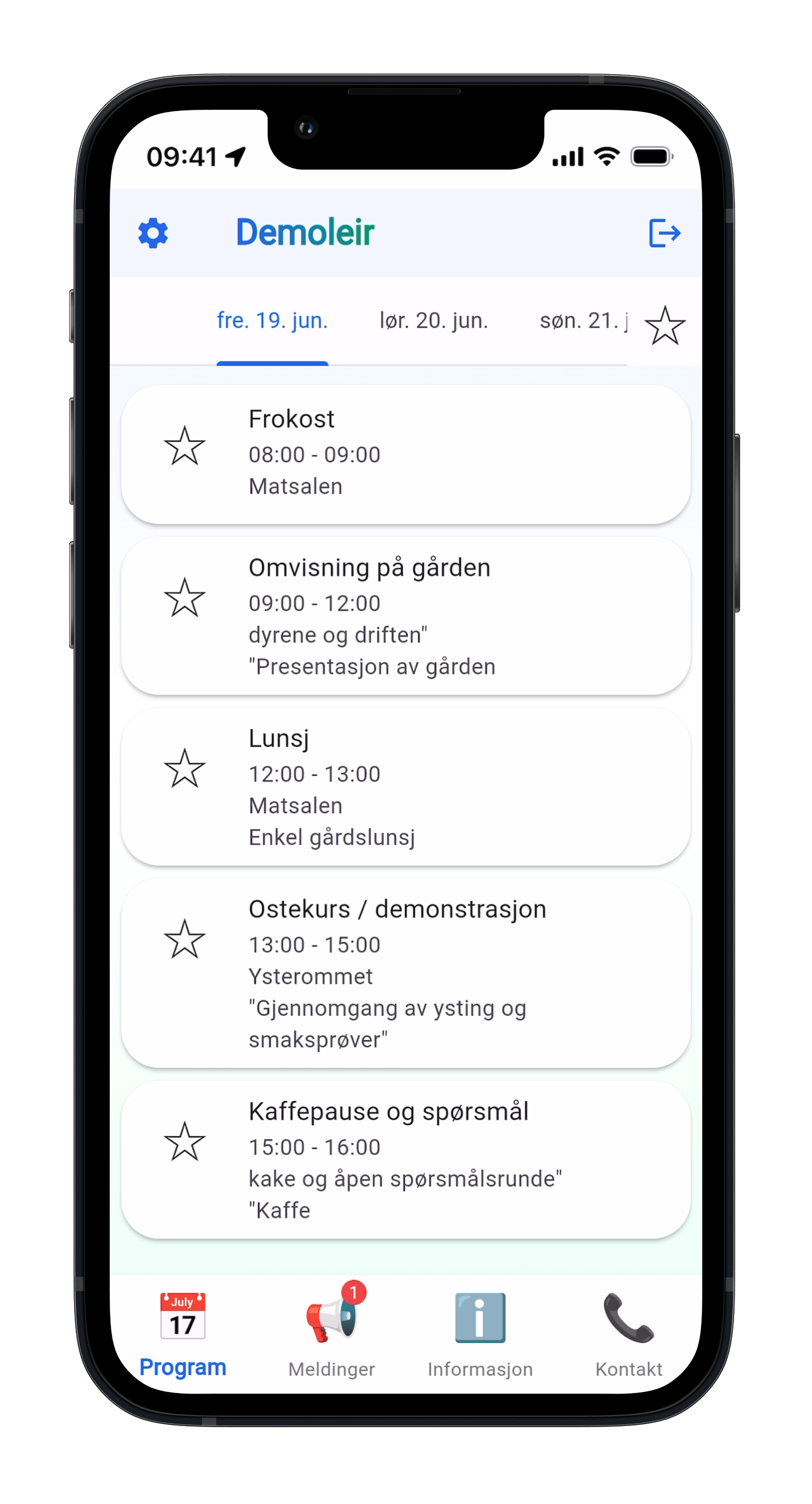 Leirinfo app - program oversikt